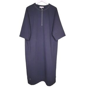 Lafayette 148 Hanover Ultra Comfort Dress Blue Shift Short Sleeve Knit Pocket S